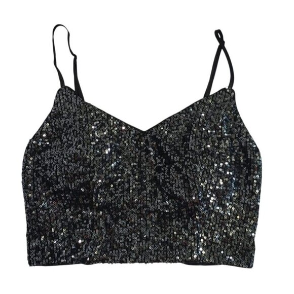 Crystal Sky Tops - Black sequin lace-up adjustable strap crop top by Crystal Sky.